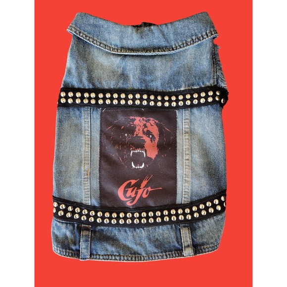 Horror movie dog battle denim vest, punk rock dog, heavy metal dog, custom vest - Picture 2 of 2